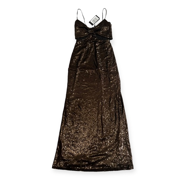 Halston Chloe Cutout Sequined Tulle Gown, Brown Size 4 New w/Tag Retail $595 - Picture 10 of 16